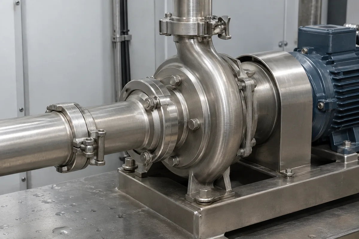 Stainless steel centrifugal pump with connected piping